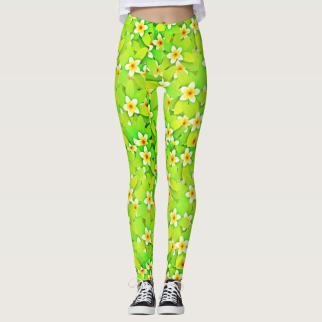 Blumengrün Blätter Gelbe Blumen Muster-61717 Leggings (Vorderseite)