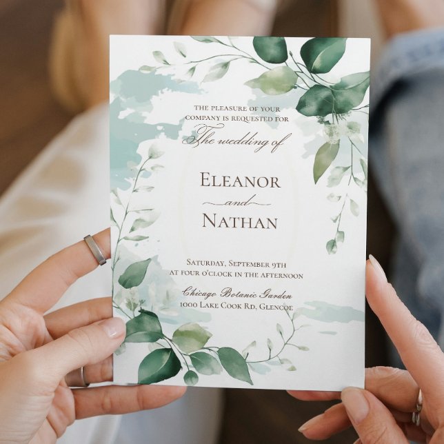 Blumengrün Blätter Hochzeit Einladung (Von Creator hochgeladen)
