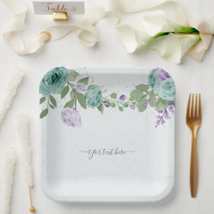 Blumengrün, blau-violett, botanische Papiertüte Pappteller