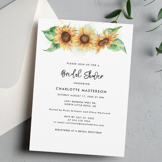 Blumengrün, Blumengrün, Script-Brautparty Einladung (Floral Sunflower Script Bridal Shower Invitation)