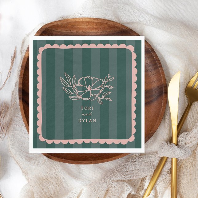 Blumengrün-Botanische Streifenhochzeit Serviette (Von Creator hochgeladen)