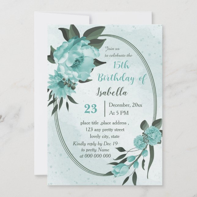 Blumengrün botanischer Geburtstag Einladung (Vorderseite)