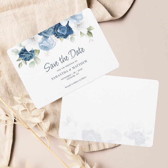 Blumengrün Dusty Blue Watercolor Save The Date (Dusty Blue Floral Wedding Save the Date Announcement)