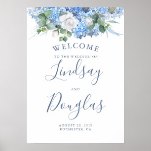 Blumengrün Dusty Blue Wedding Begrüßungszeichen Poster