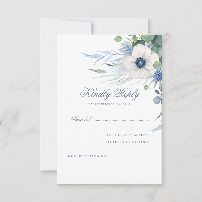 Blumengrün Dusty Blue Wedding RSVP (Vorderseite)