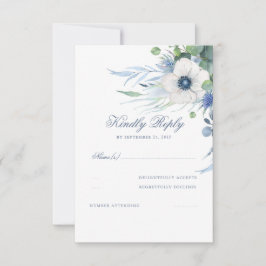 Blumengrün Dusty Blue Wedding RSVP Karte