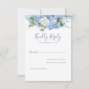 Blumengrün Dusty Blue Wedding RSVP Karte