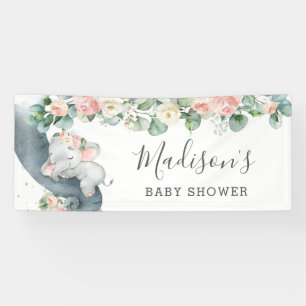 Blumengrün Elefant Babydusche Mädchen Willkommen Banner