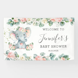Blumengrün Elefant Babydusche Mädchen Willkommen Banner