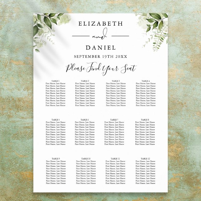 Blumengrün Elegante Hochzeitsstiftung Poster (Floral Greenery Elegant Wedding Seating Chart)