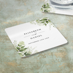 Blumengrün Elegante Moderne Hochzeit Rechteckiger Pappuntersetzer
