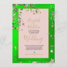 Blumengrün Elegante Rosa Chinoiserie Hochzeit Einladung