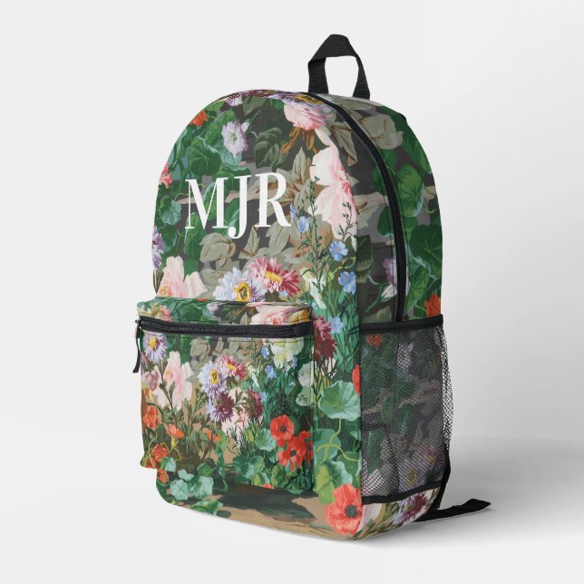 Blumengrün Eleganter Chic Bedruckter Rucksack (Rückseitige Ecke Rechts)