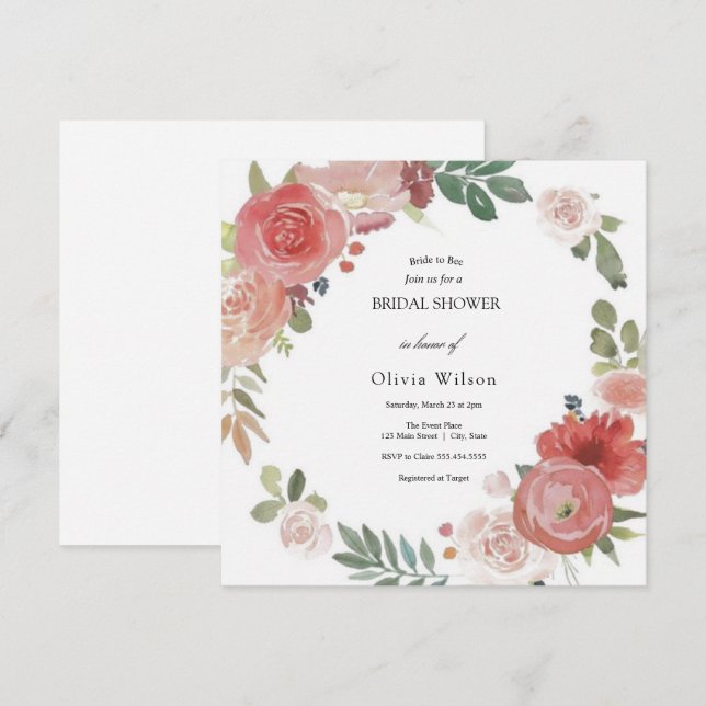 Blumengrün, elegantes Brautparty Einladung (Vorne/Hinten)