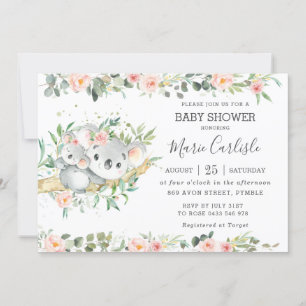 Blumengrün Eucalyptus Koala Baby Shower Girl Einladung