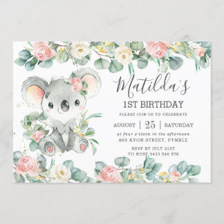 Blumengrün Eucalyptus Niedlich Koala Geburtstag Einladung