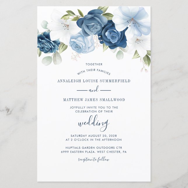 Blumengrün Eucalyptus Watercolor Blue Wedding (Vorderseite)