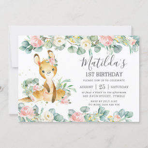 Blumengrün Eukalyptus Niedlich Kangaroo Geburtstag Einladung