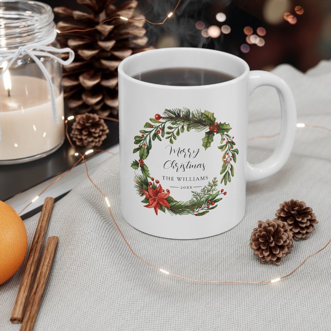 Blumengrün Familie Weihnachten Kaffeetasse (Merry Christmas Custom Family Coffee Mug)