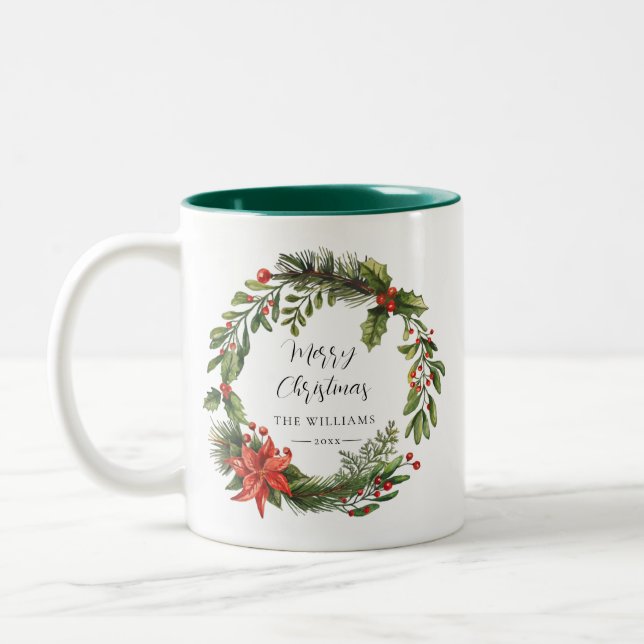Blumengrün Familie Weihnachten Zweifarbige Tasse (Links)