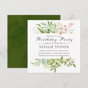 Blumengrün Foliage Watercolor Geburtstagsparty Einladung