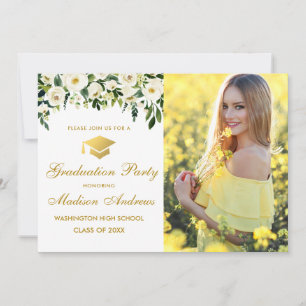 Blumengrün-Foto-Graduierungsparty Einladung
