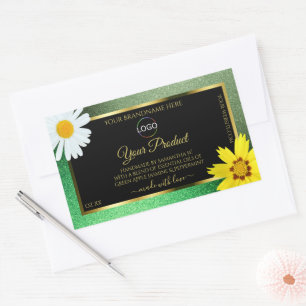 Blumengrün Glitzer Schwarzes Gold-Produktlogo Rechteckiger Aufkleber