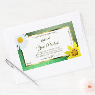 Blumengrün Glitzer, weiße und goldene Produktkennz Rechteckiger Aufkleber