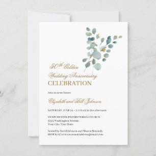 Blumengrün Gold 50. Hochzeitstag Einladung