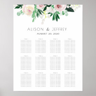 Blumengrün-Hochzeitstabelle für Wasserfarben Poster