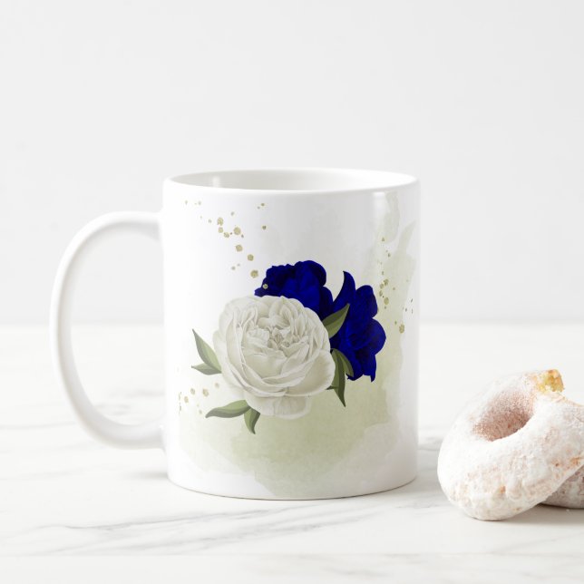 Blumengrün in Königsblau Kaffeetasse (Mit Donut)