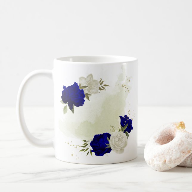 Blumengrün in Königsblau Kaffeetasse (Mit Donut)