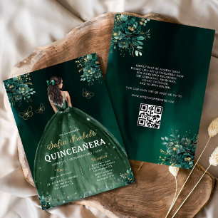 Blumengrün Kleid QR Code Quinceanera Einladung