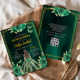 Blumengrün Kleid QR Code Quinceanera Einladung