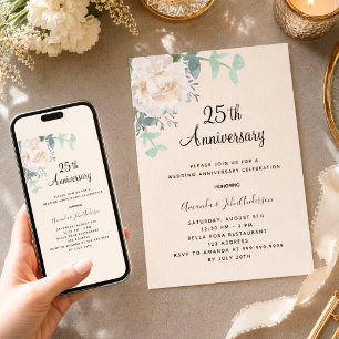 Blumengrün Leinen 25. Hochzeitstag Einladung