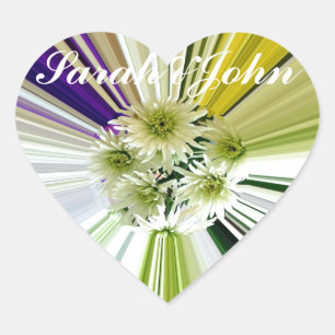Blumengrün, Lila, weiß gestreift Herz-Aufkleber