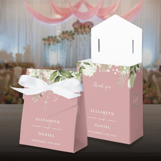Blumengrün Monogram Dusty Rose Wedding Geschenkschachtel (Floral Greenery Monogram Dusty Rose Wedding Favor Boxes)