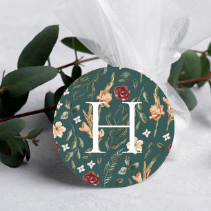 Blumengrün Monogram Wedding Umschlag Aufkleber
