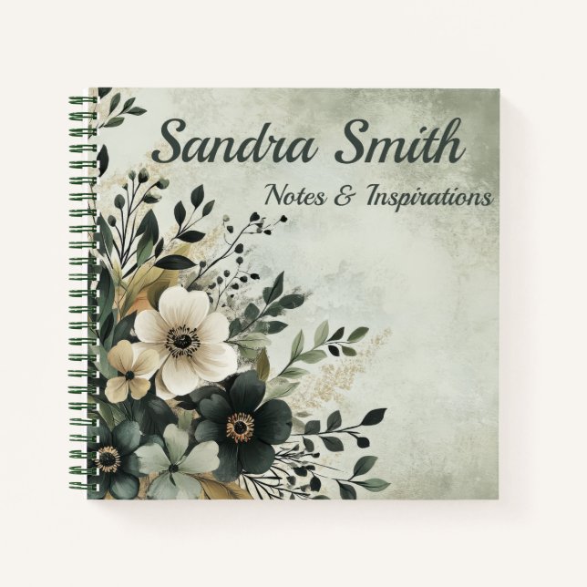 Blumengrün-Notebook für Wasserfarben - Personalisi Notizbuch (Vorderseite)
