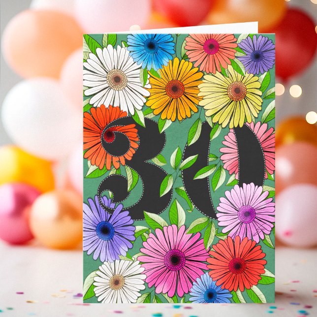 Blumengrün Personalisiert 30. Geburtstag Karte (Von Creator hochgeladen)