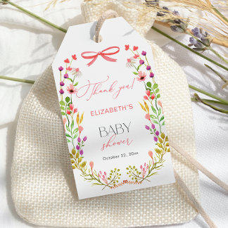 Blumengrün Pink Bow Rustic Baby Dusche Geschenkanhänger