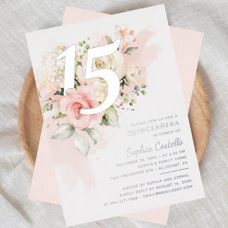 Blumengrün Quinceanera 15. Geburtstag Silber Folieneinladung