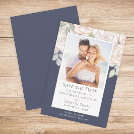 Blumengrün Save the Date Blau Einladung