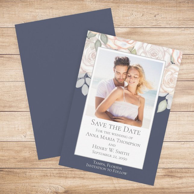 Blumengrün Save the Date Blau Einladung (Von Creator hochgeladen)