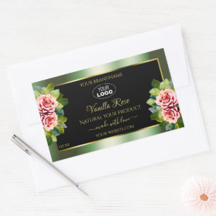 Blumengrün-schwarze Produktkennzeichnungen Rosa Ro Rechteckiger Aufkleber