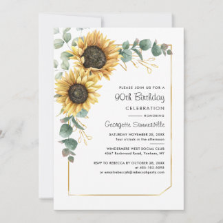 Blumengrün Sonnenblume 90. Geburtstagsparty Einladung