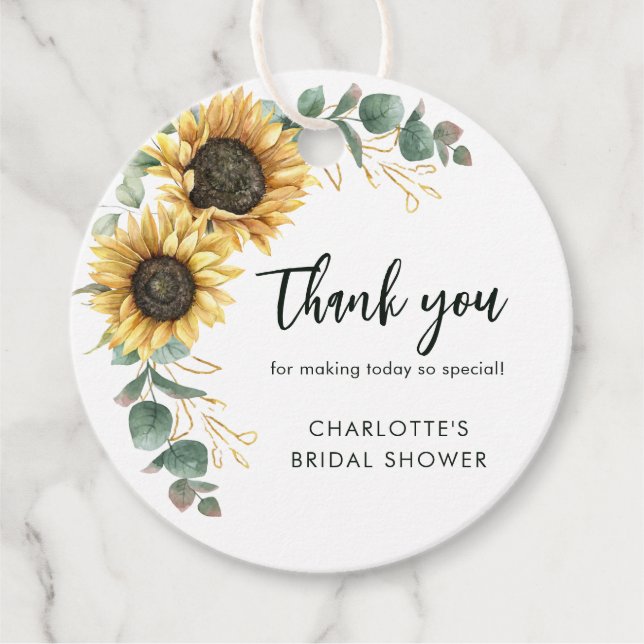Blumengrün Sonnenblumen Script-Brautparty Geschenkanhänger (Vorderseite)