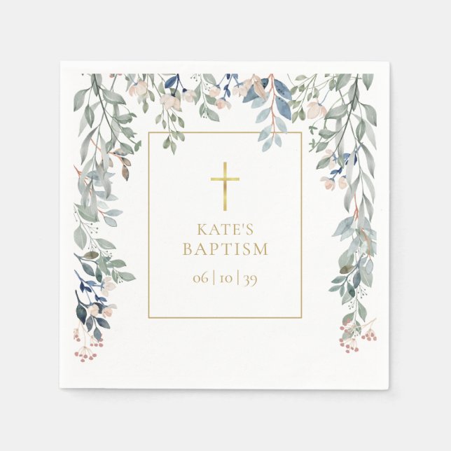 Blumengrün Taufe Christening Serviette (Vorderseite)