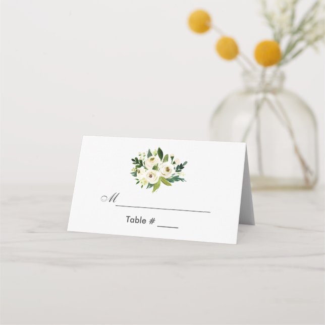 Blumengrün und Weiß Platzkarte (Vorderseite)