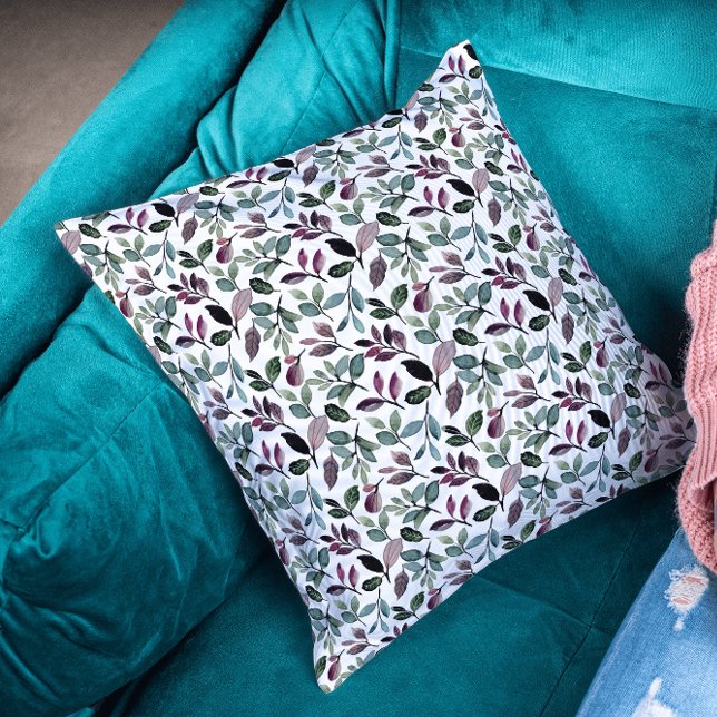 Blumengrün Wasserfarbe Nahtloses Muster Kissen (Floral Throw Pillow)